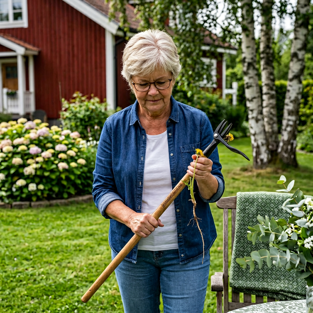 Kvinde bruger RotRyck Pro stående i haven