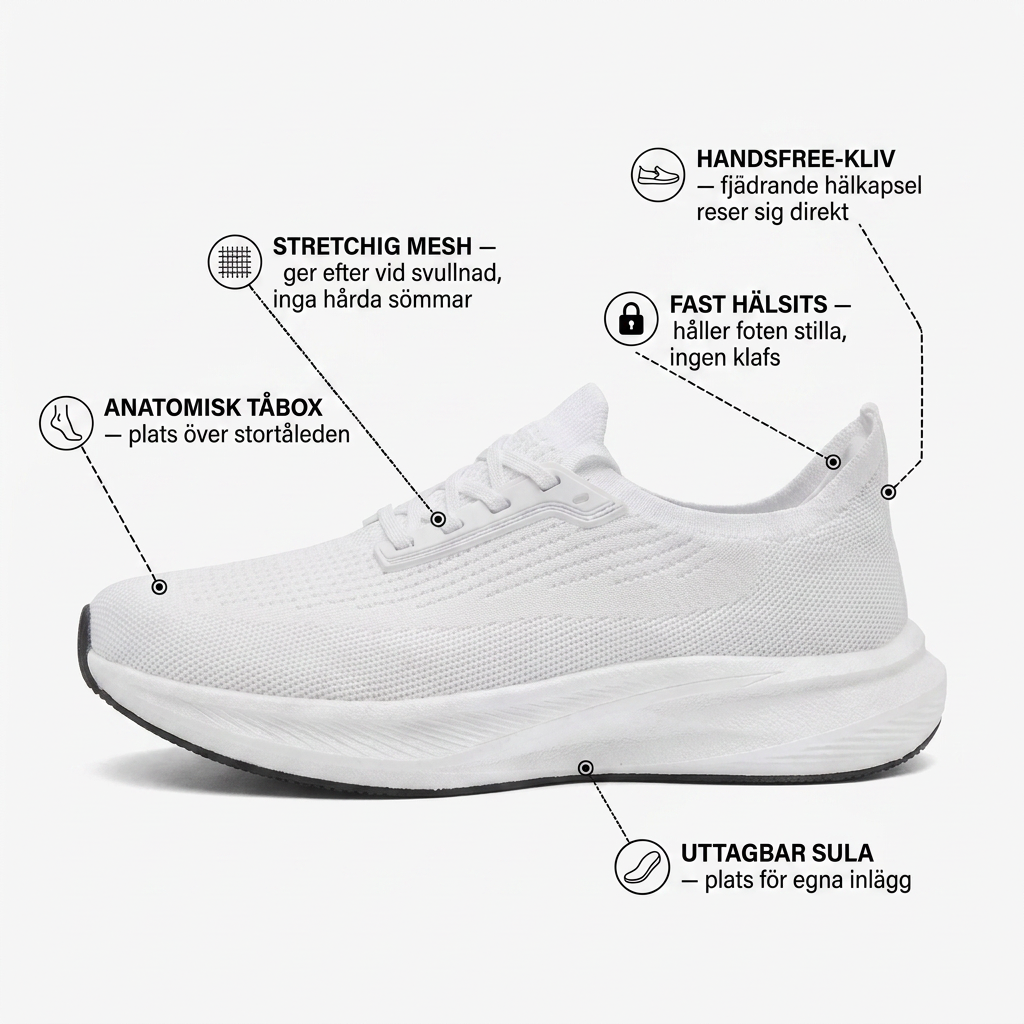Stigré sneakers i sideprofil på hvid baggrund