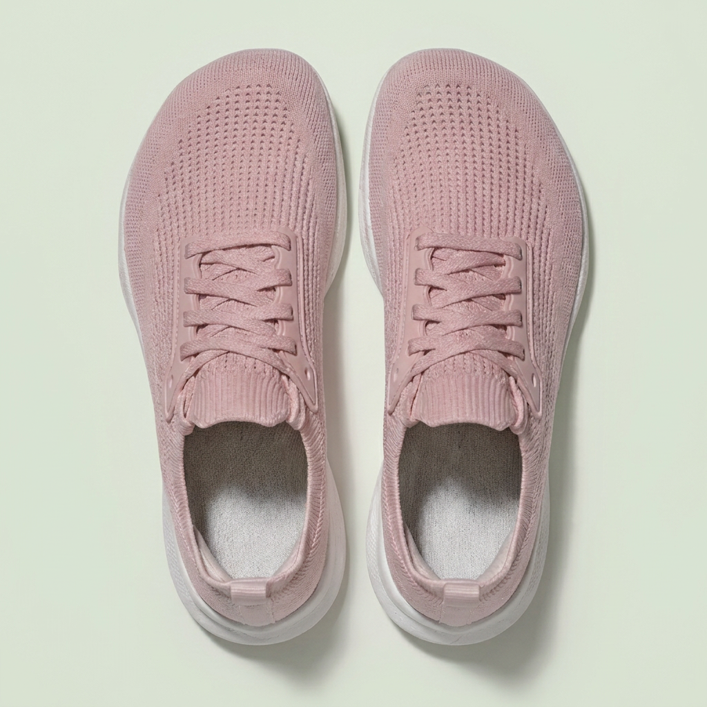 Stigré sneakers set oppefra på lys baggrund