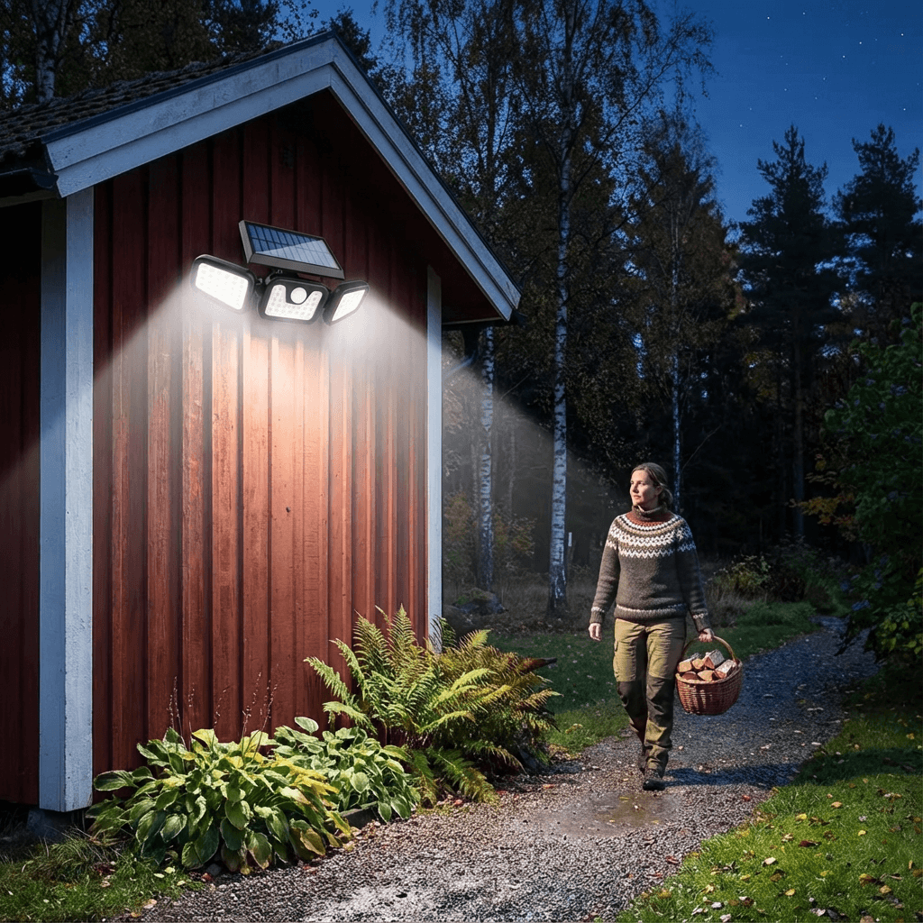 Solcellelampe der lyser haven op om aftenen