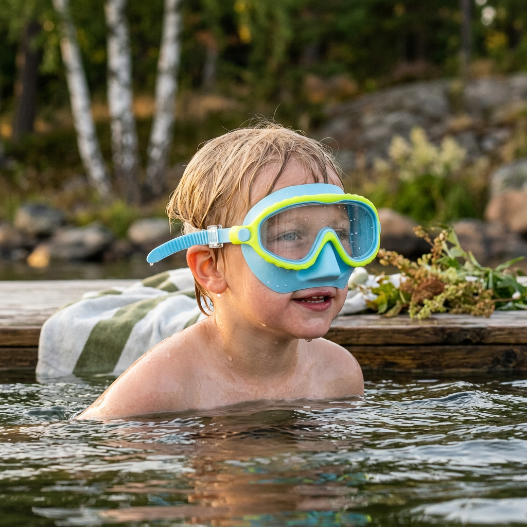 Barn i poolen med Norillo ClearDive svømmebriller