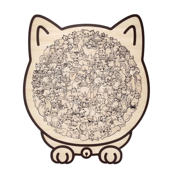 Kattepuslespil i træ set forfra