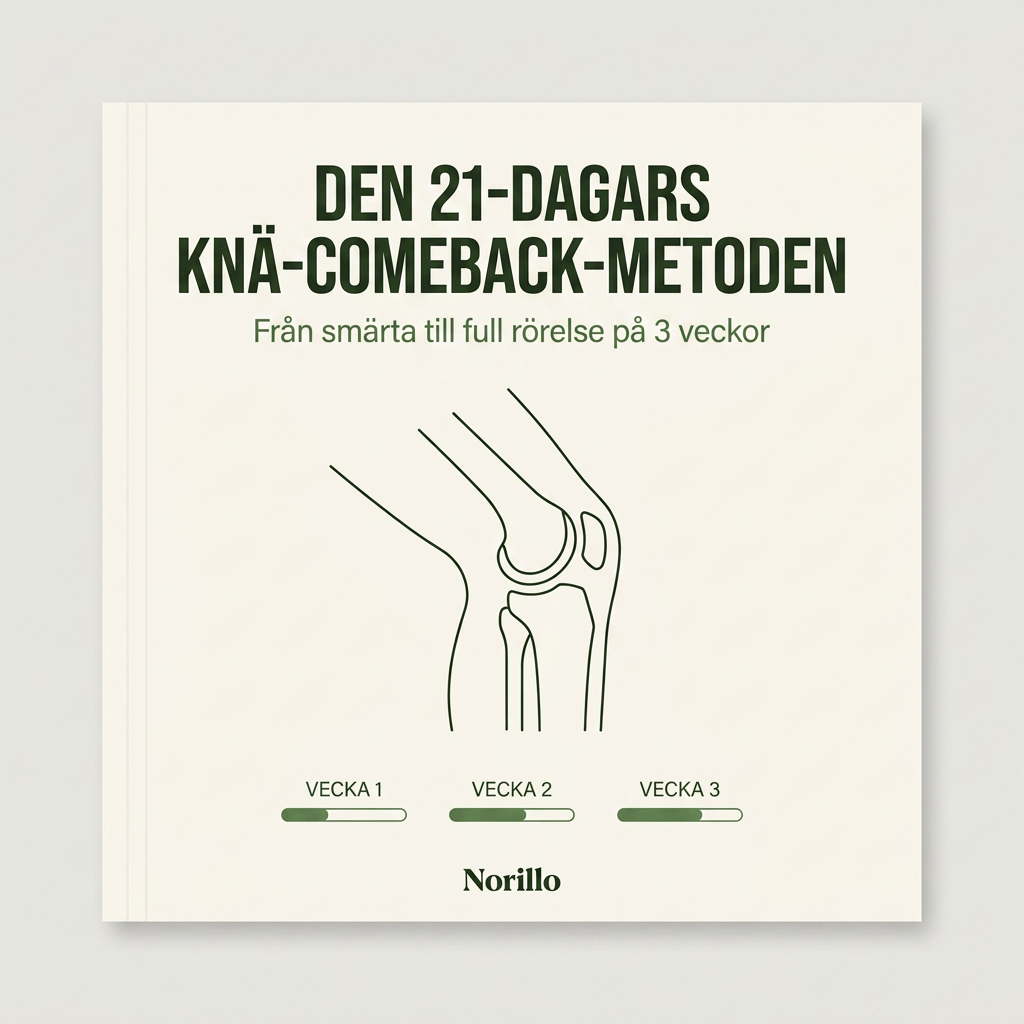 Minimalistisk bogforside til den digitale 21-dages knæ-comeback-guide