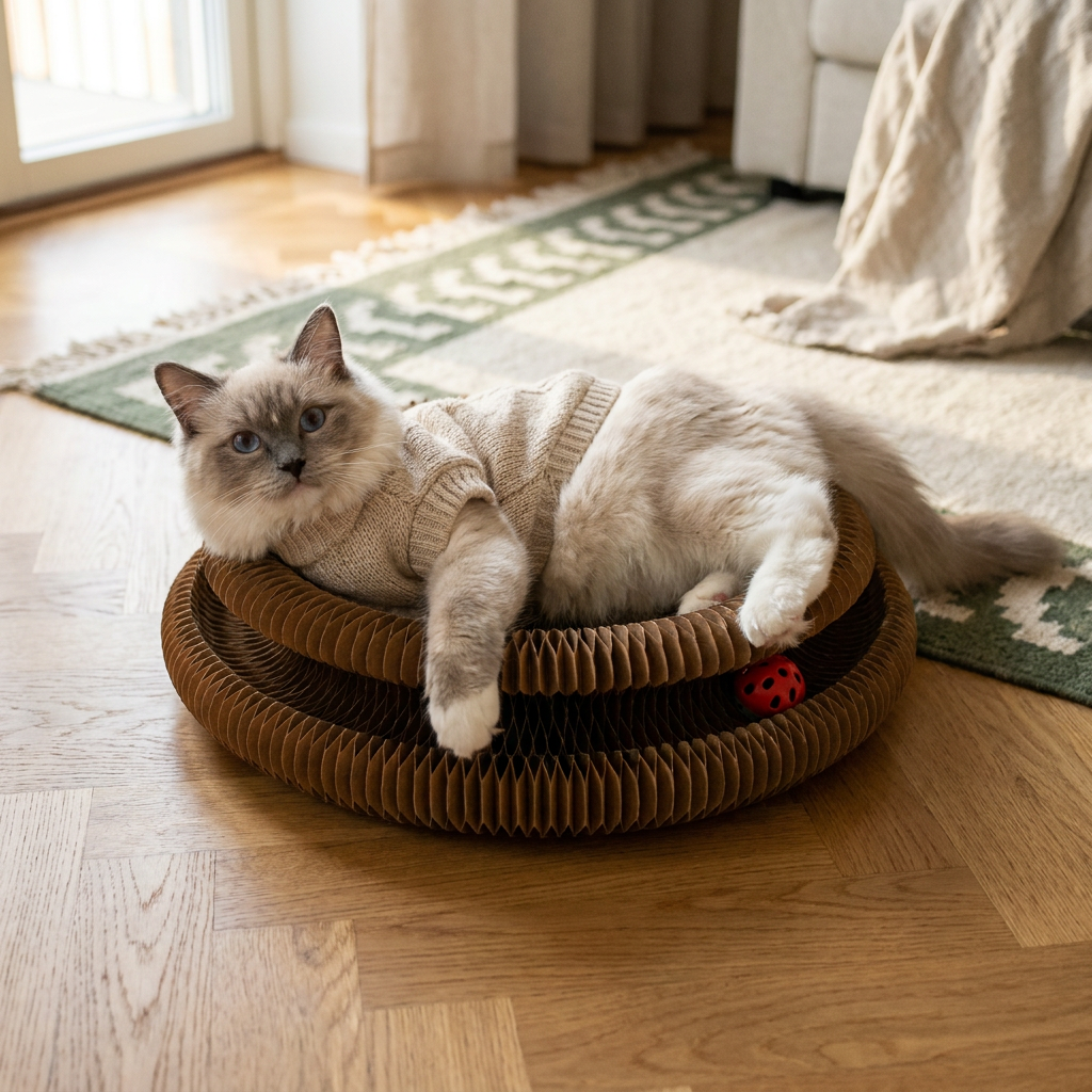 Ragdoll-kat hviler afslappet oven på Jagtspiralen