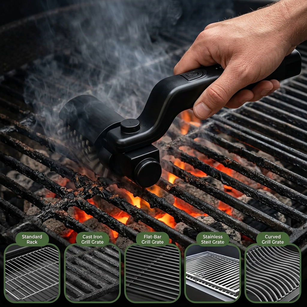 Hånd der holder Norillo GrillFix grillbørste