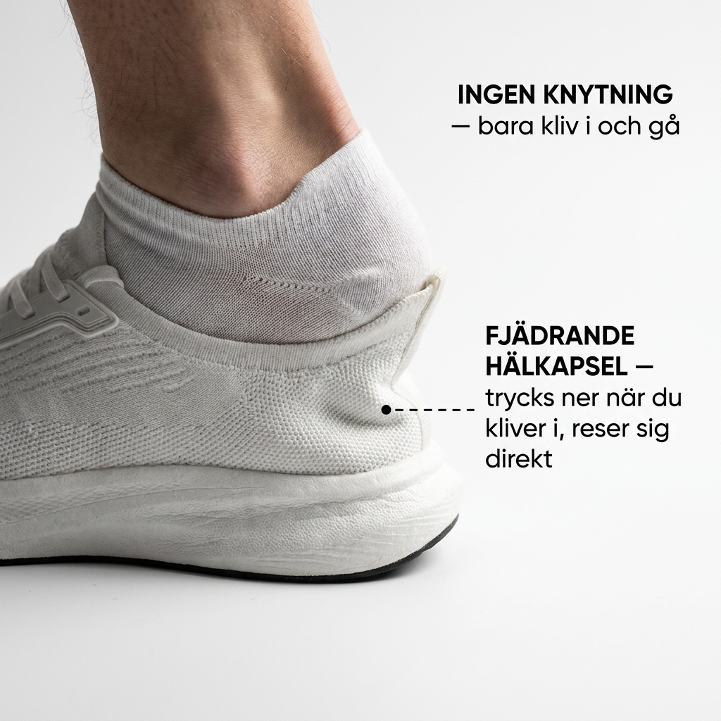 Makronærbillede af fod der træder i Stigré sneaker