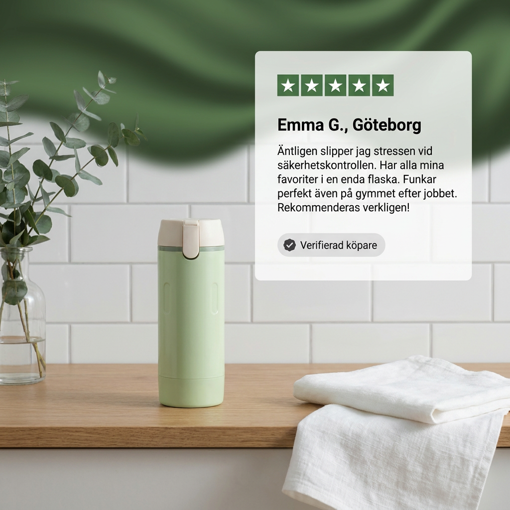 RoutinePack centreret på lyst egetræsbord i minimalistisk stil