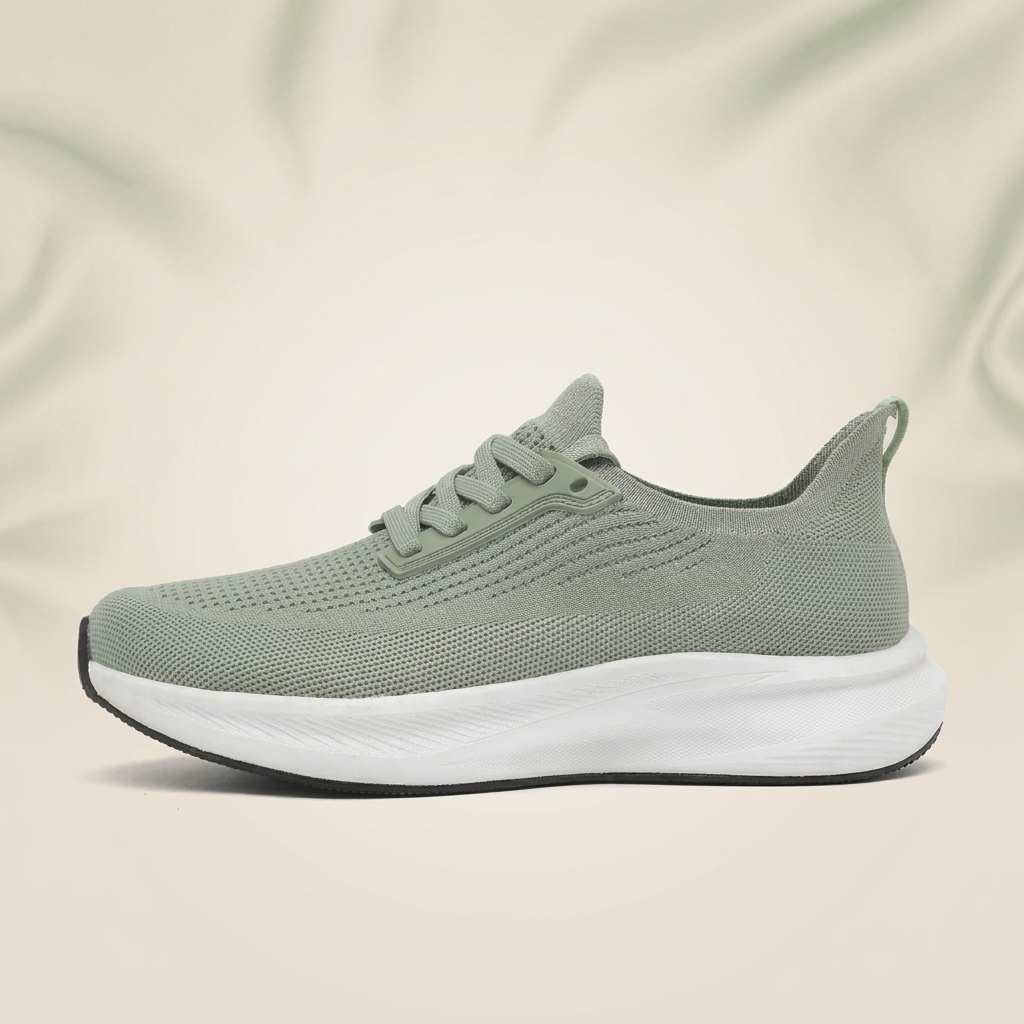 Stigré sneaker i sideprofil på lys studiebaggrund