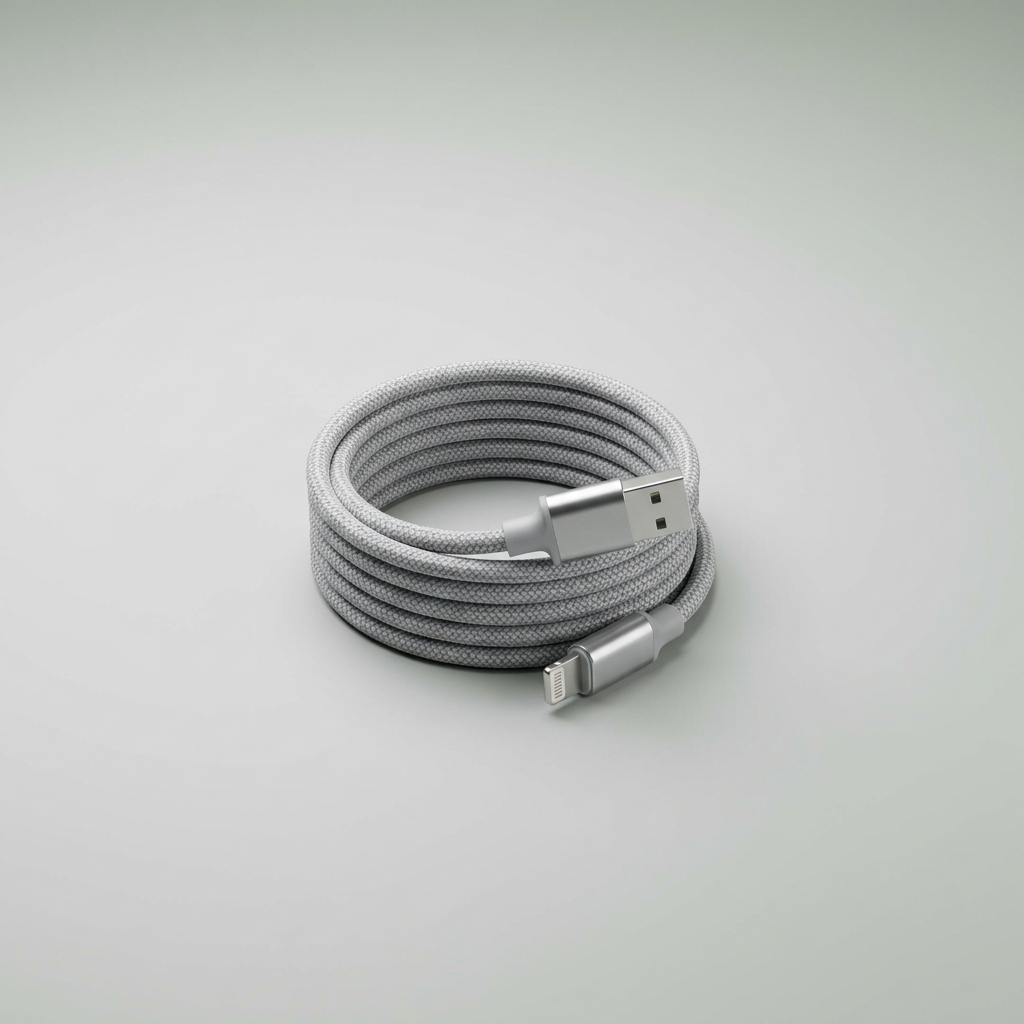 Sølvgrå NorCable nylonflettet USB-A til Lightning-kabel