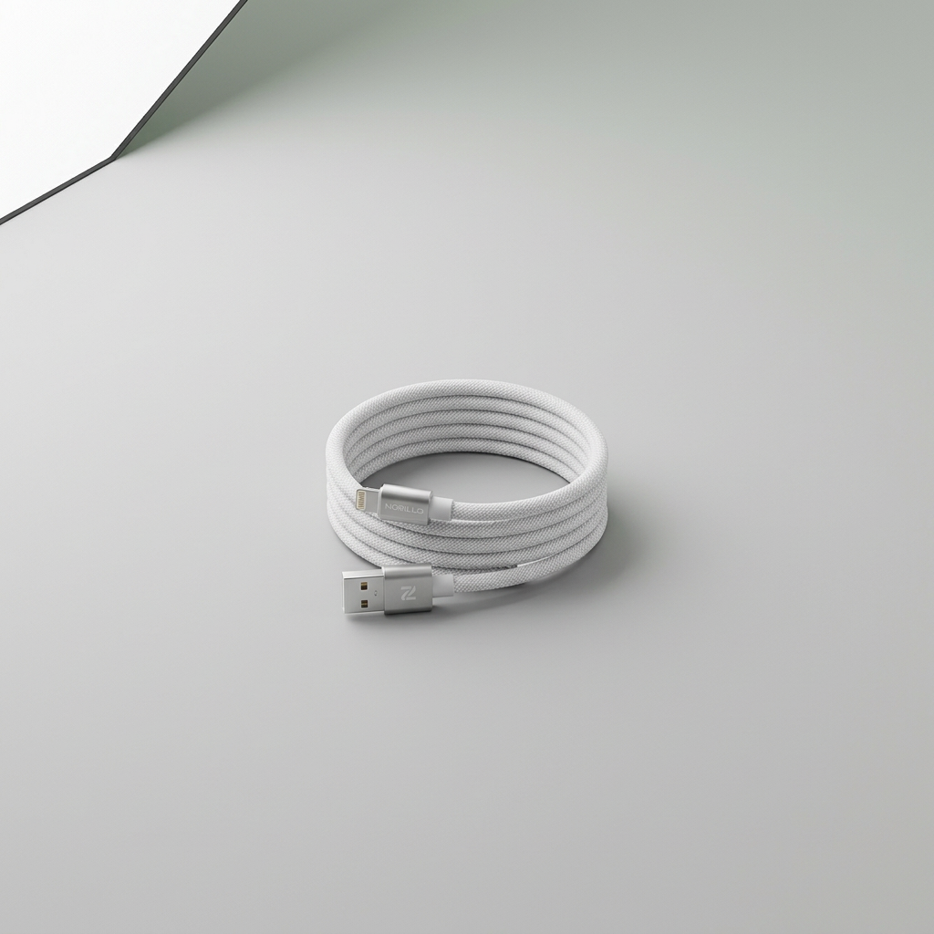 Hvid NorCable nylonflettet USB-A til Lightning-kabel