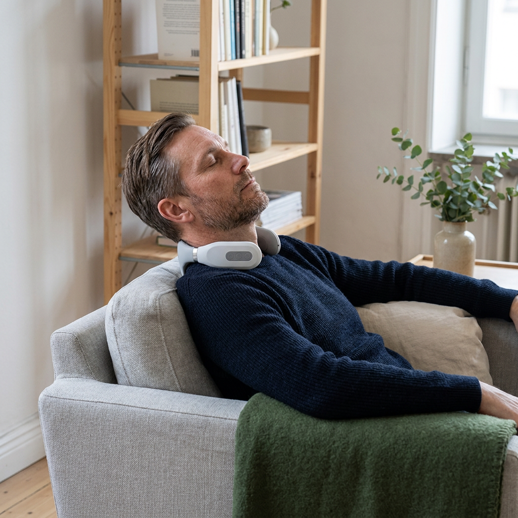 Mand hviler i sofaen med CervoFlex Pro