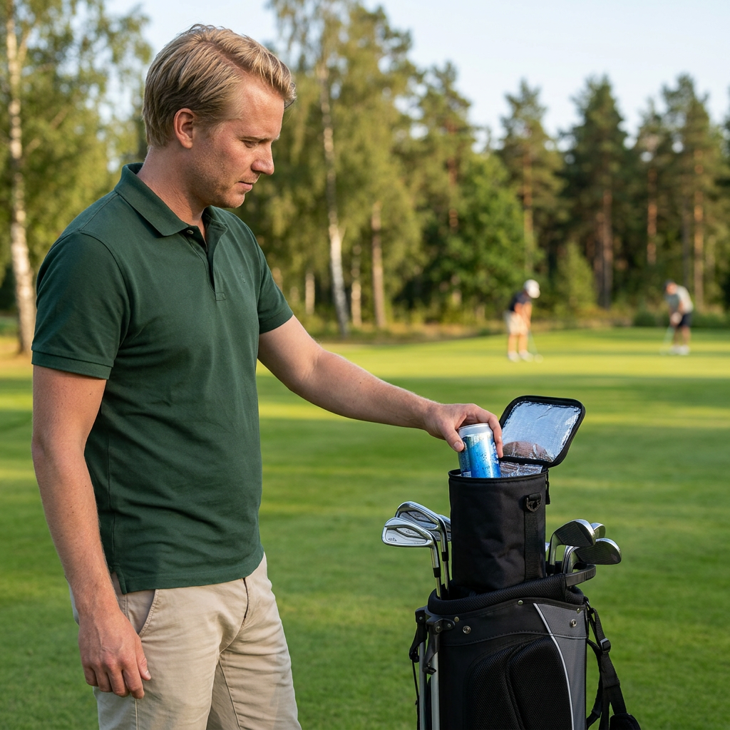 Golfspiller med Norillo BagCooler i golfbaggen på banen