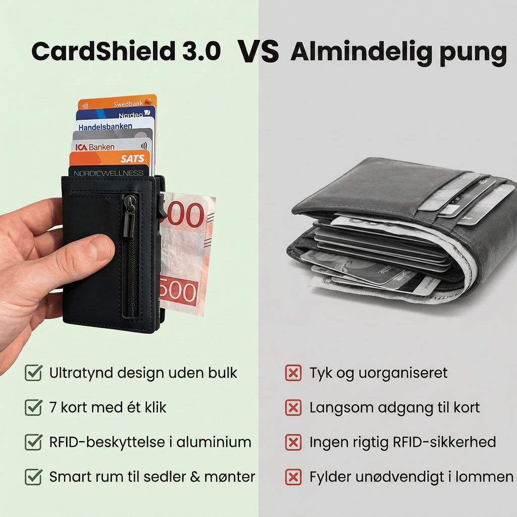 CardShield 3.0 vs almindelig pung