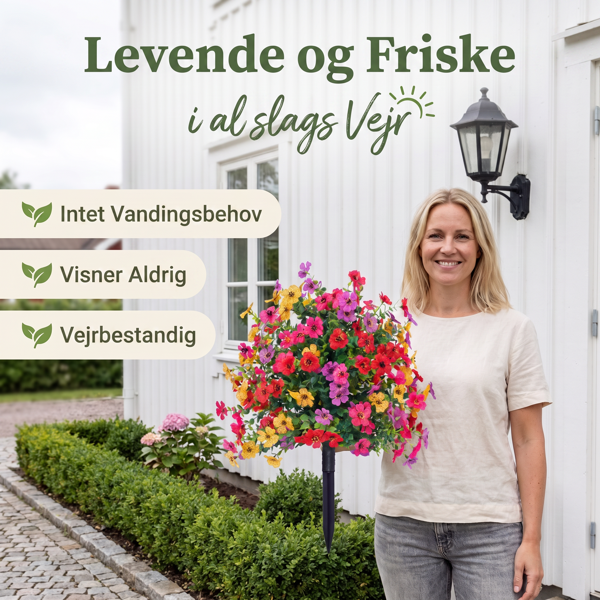 Levende og friske kunstige blomster - dansk