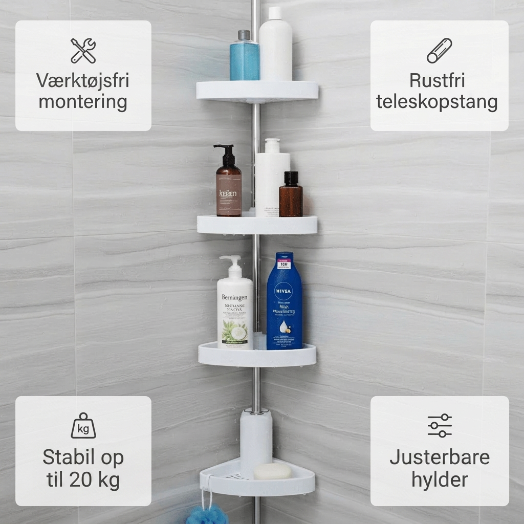Værktøjsfri montering rustfri teleskopstang