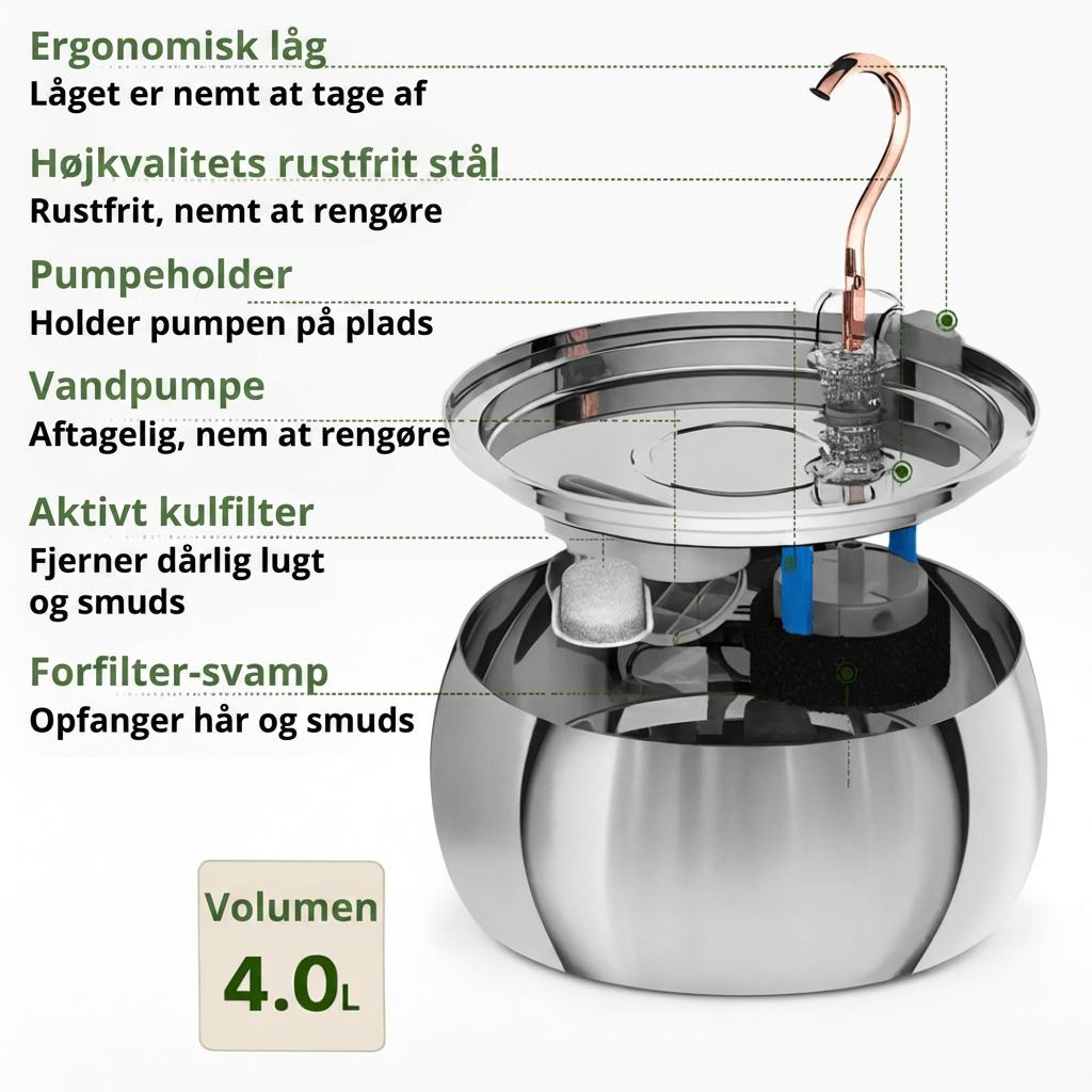 Kattefontæne dele og materialer