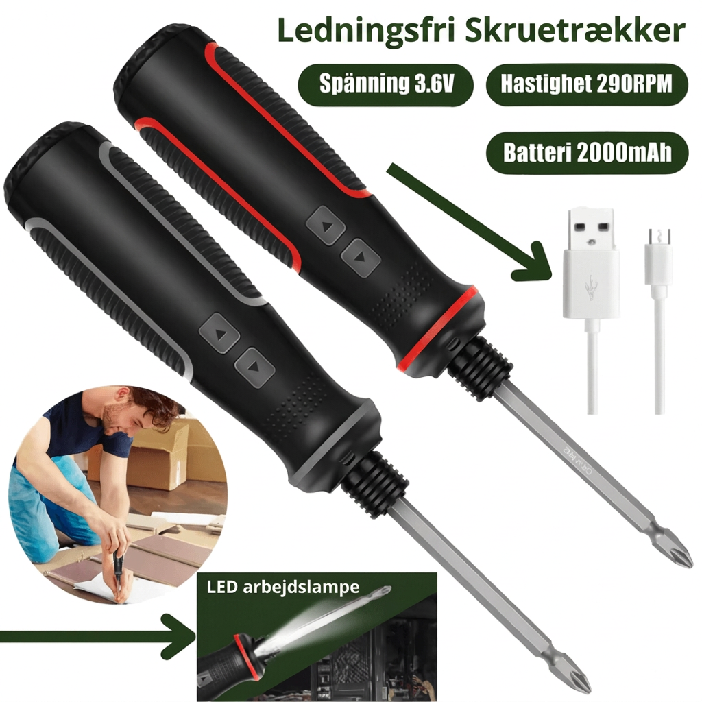 Ledningsfri skruetrækker med LED arbejdslampe